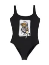 Moschino Teddy Bear Print Scoop Neck Swimsuit In Black