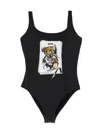 Moschino Teddy Bear Print Scoop Neck Swimsuit In Black