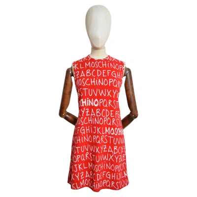 Pre-owned Moschino Fun 2000s  Red & White Alphabet Letters Print Shift Mini Dress