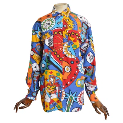 Pre-owned Moschino Fun  Cartoon Las Vegas Casino Pinball 1990's Loud Colourful Print Shirt In Brown