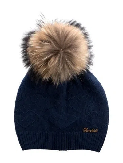 Pre-owned Moschino Fur Pom Beanie In Blue