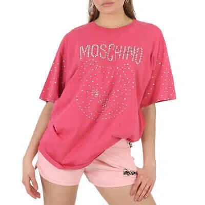 Pre-owned Moschino Fuschia Crystal Teddy Bear Oversize Cotton T-shirt In Pink