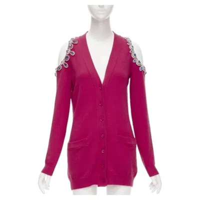 Pre-owned Moschino Fuschia Pink Cashmere Crystal Jewel Cold Shoulder Cardigan It38