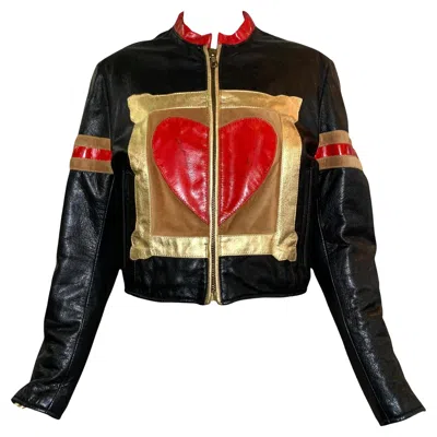 Pre-owned Moschino F/w "art Is Love" Leather Bomber Jacket, 1990/1991 In Black