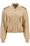 Moschino Cotton Blend Gabardine Bomber Jacket In Beige