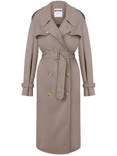 Moschino Gabardine Trench Coat In Light Brown