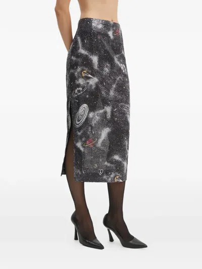 Moschino Galaxy-pattern Midi Skirt In Black