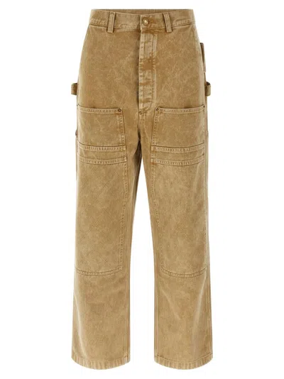Moschino Garment-dyed Cotton Drill Trousers With Multi-pocket Style In Brown
