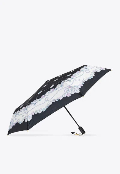Moschino Geometric Pattern-print Open And Close Umbrella In Black