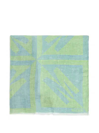 Moschino Geometric-print Linen Scarf In Green