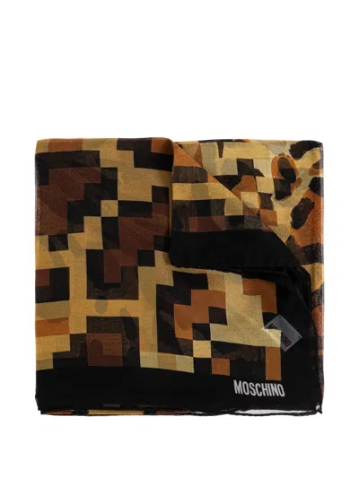 Moschino Geometric-print Scarf In Brown
