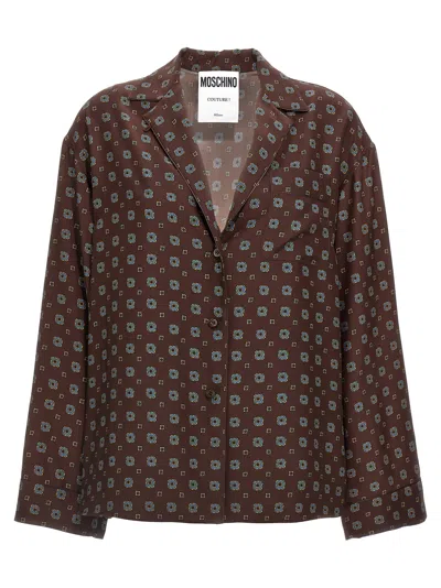 Moschino Geometric Silk Print Shirt In Brown