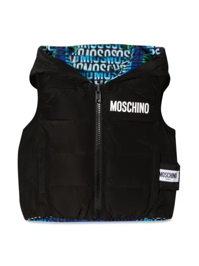 Moschino Kids' Gilet Reversibile Con Cappuccio In Multicolour