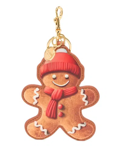 Moschino Gingerbread-print Keyring In Brown