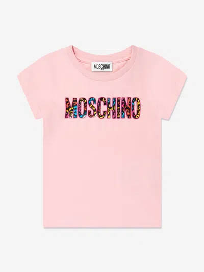 Moschino Babies' Girls Animal Print Logo T-shirt In Pink