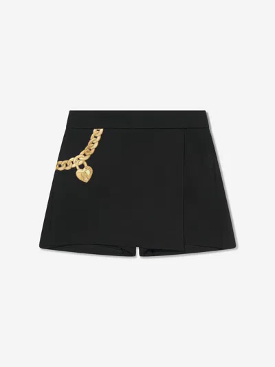 Moschino Kids' Chain-print High-waist Skorts In Black