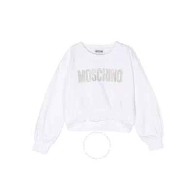 Moschino Girls Crew Neck Logo Embroidery Cotton Sweatshirt In White