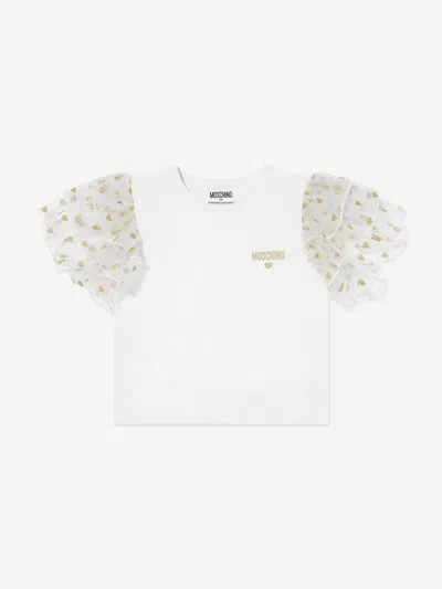 Moschino Kids'  Girls Frilly Sleeve Heart Jersey Top In Ivory