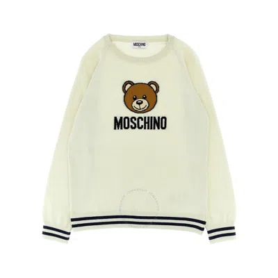 Moschino Girls Intarsia-knit Logo Crew Neck Sweatshirt In Neutral