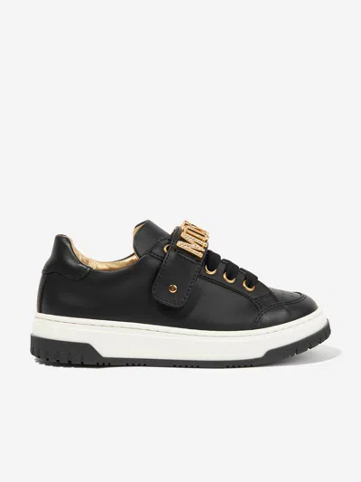 Moschino Kids' Girls Leather Logo Trainers In Black