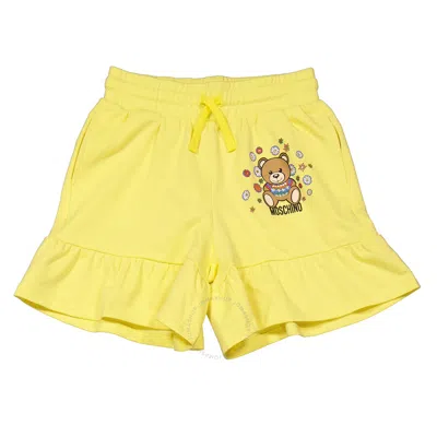 Moschino Kids'  Girls Lemon Cotton Teddy Ruffle Shorts In Yellow