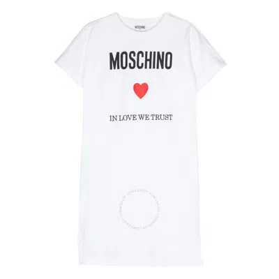 Moschino Logo-embroidered Cotton T-shirt Dress In White
