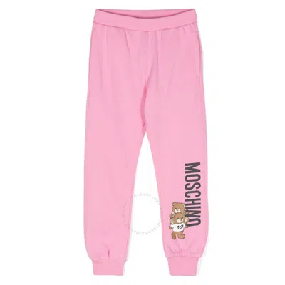 Moschino Girls Logo-print Cotton Track Pants In Pink