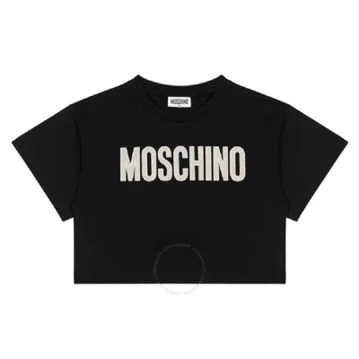 Moschino Girls Logo-print Cropped T-shirt In Black