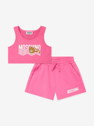 Moschino Babies'  Girls Logo Top And Shorts Set In Pink