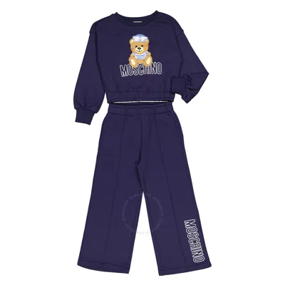 Moschino Kids'  Girls Navy Blue Teddy Print Tracksuit Set