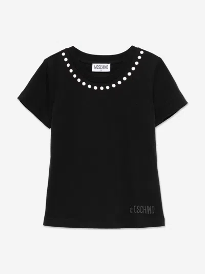 Moschino Babies'  Girls Peace Pearls T-shirt In Black