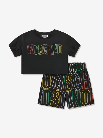 Moschino Kids' Cotton Jersey Cropped T-shirt & Shorts In Black