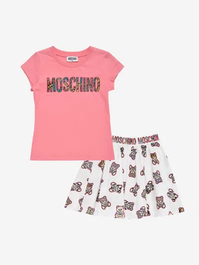 Moschino Kids' Girls T-shirt And Skirt Set In Multicoloured