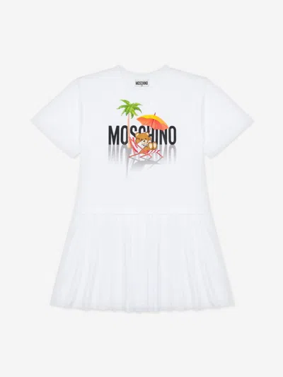 Moschino Kids'  Girls Teddy Bear Logo Dress In White
