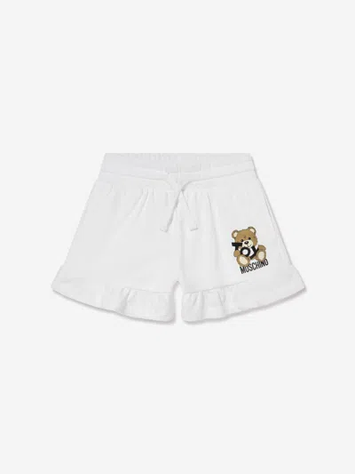 Moschino Kids Leo Teddy-printed Ruffled Drawstring Shorts In White