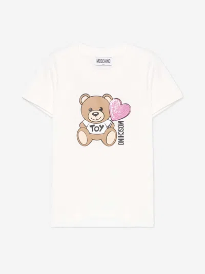 Moschino Kids'  Girls Teddy Bear Logo T-shirt In Ivory