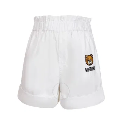 Moschino Girls Teddy Bear Motif Poplin Shorts In White