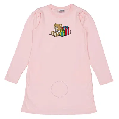 Moschino Kids'  Girls Teddy Bear-print Crew Neck Dress In Pink