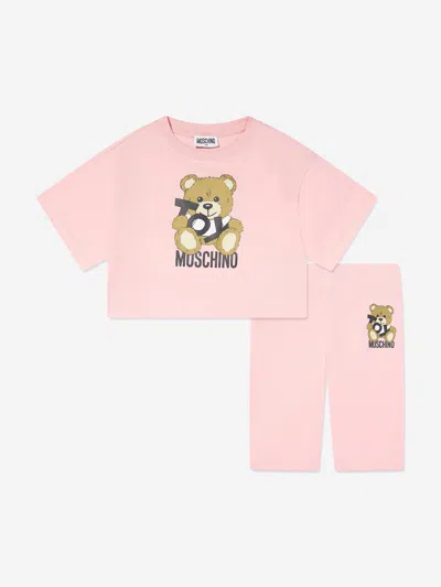 Moschino Kids'  Girls Teddy Bear Short Set In Pink