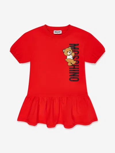 Moschino Babies' Girls Teddy Logo Jersey Dress In Red