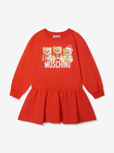 Moschino Kids' Girls Teddy Logo Sweater Dress In Red