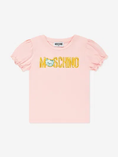 Moschino Kids' Teddy Bear Logo-print T-shirt In Pink