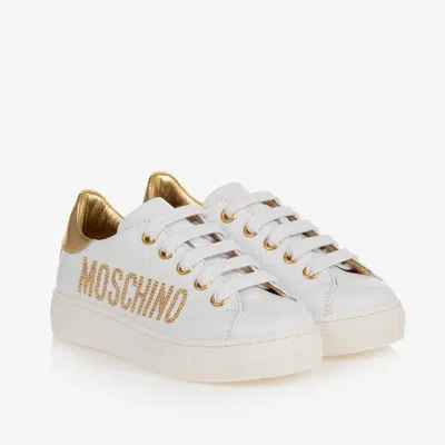 Moschino Kids' Studded-logo Leather Sneakers In White