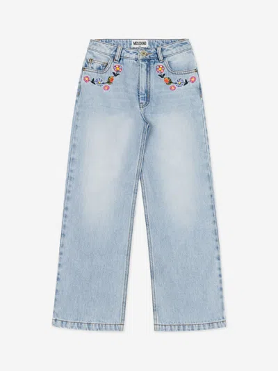 Moschino Kids'  Girls Wide Leg Jeans In Blue