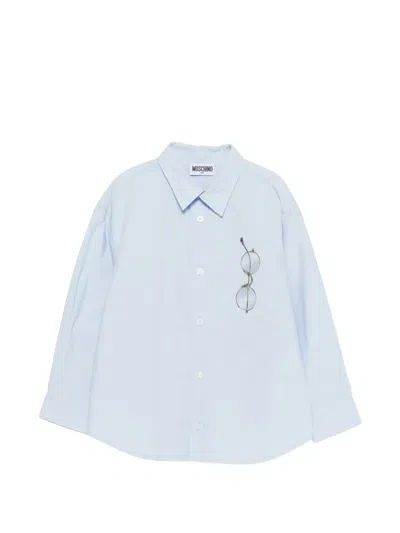 Moschino Kids' Glasses Pocket Shirt In Blue