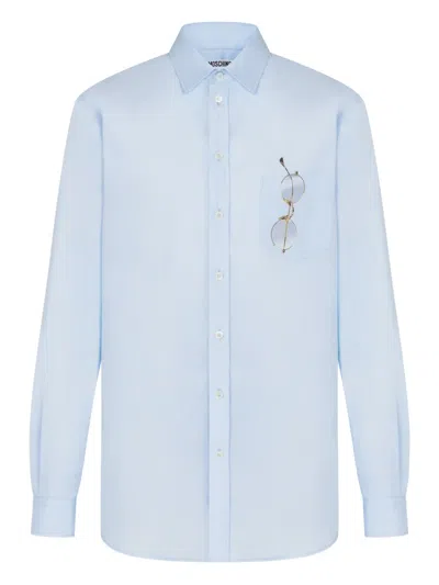 Moschino Glasses-print Cotton Shirt In Blue