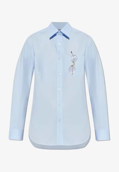 Moschino Glasses Print Long-sleeved Shirt In Blue