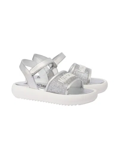 Moschino Kids' Glitter-detail Sandals In Silver
