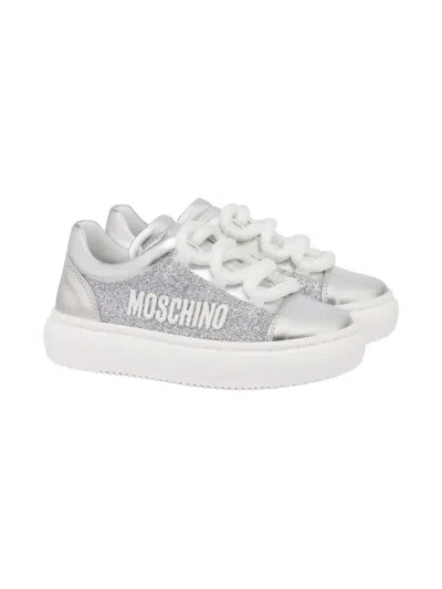 Moschino Kids' Glitter-detail Sneakers In Gray