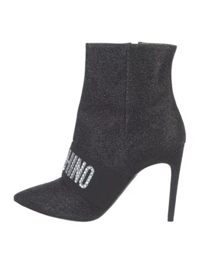 Pre-owned Moschino Glitter Graphic Print Boots In Blue